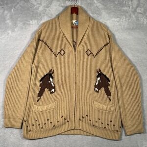 Vintage Miller Sweater Mens L Full Zip Horse Western Cowboy Equestrian Cardigan